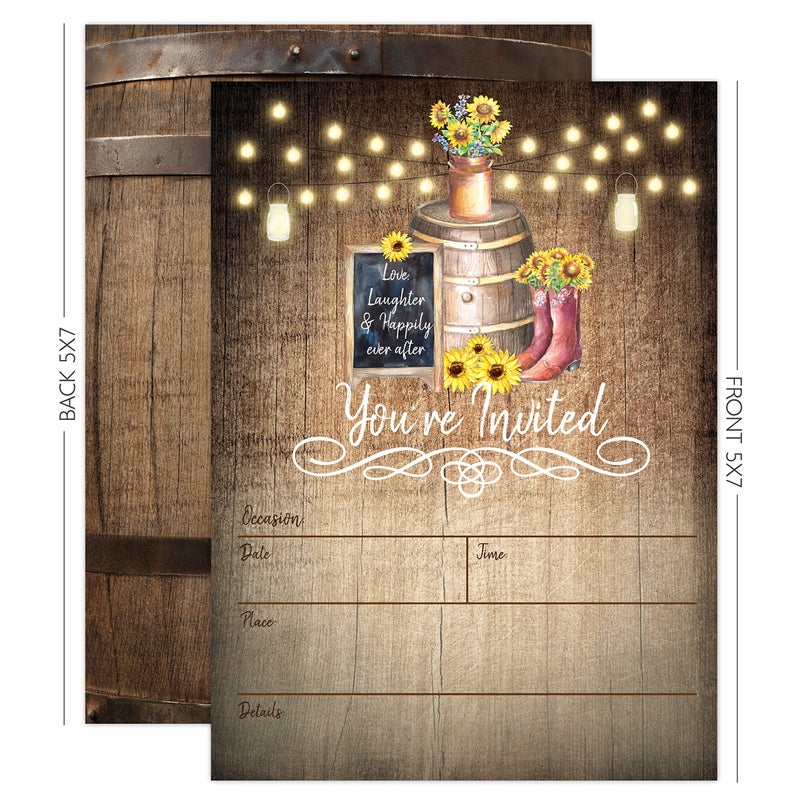 Your Main Event Prints Country Rustic Sunflower Invitations - Rustic Elegant Invites for Wedding Rehearsal Dinner, Bridal Shower, Engagement - Image 3
